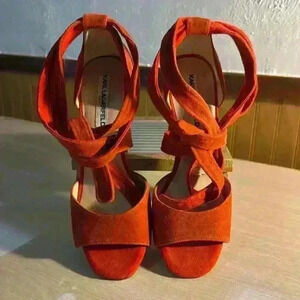 Karl Lagerfeld Red Lace-Up Suede Heels